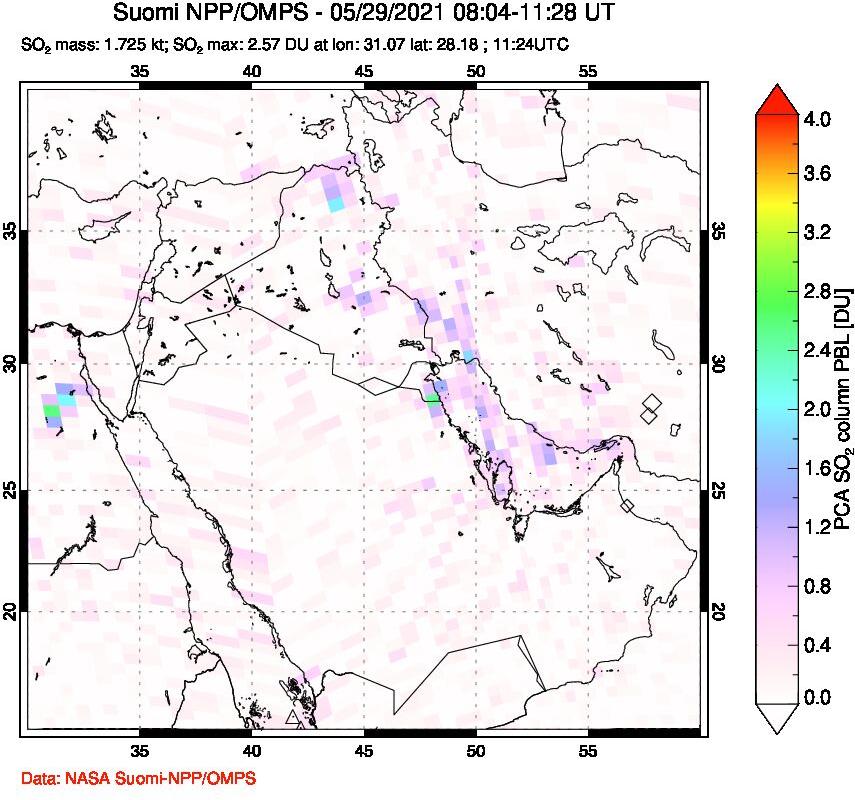 A sulfur dioxide image over Middle East on May 29, 2021.