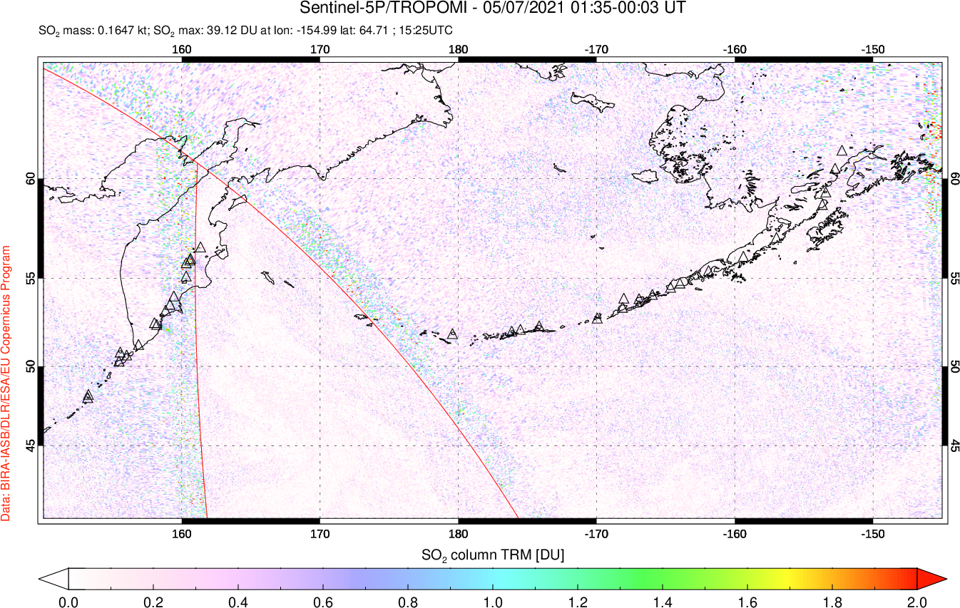 A sulfur dioxide image over North Pacific on May 07, 2021.