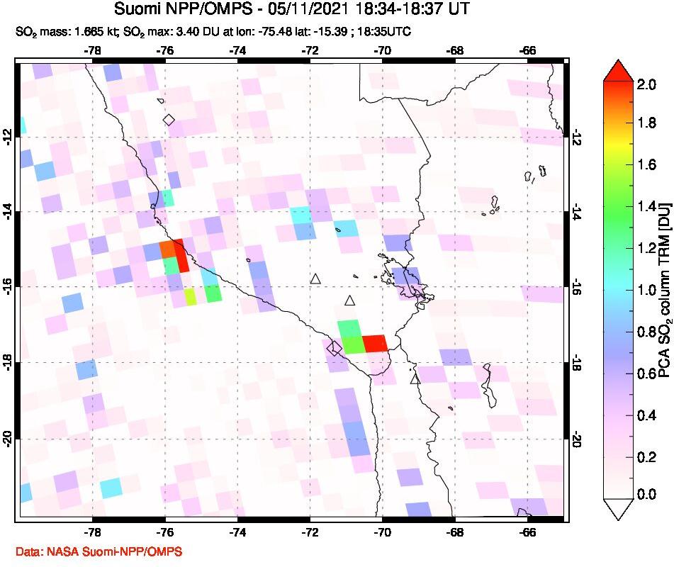 A sulfur dioxide image over Peru on May 11, 2021.