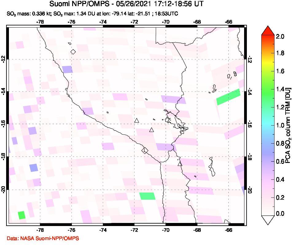 A sulfur dioxide image over Peru on May 26, 2021.