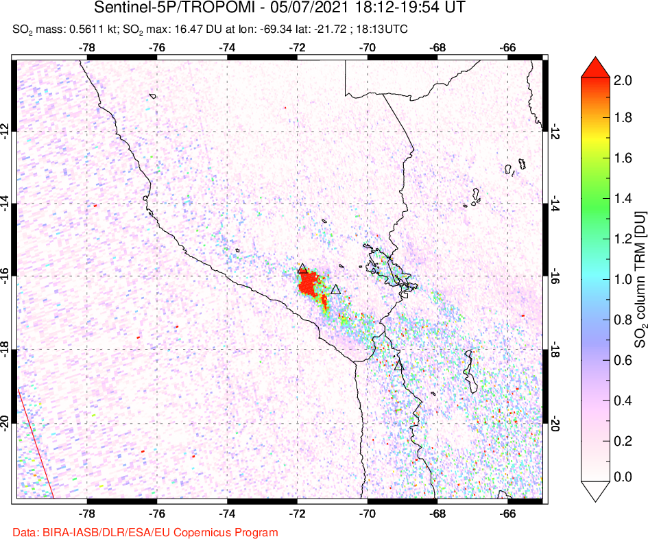 A sulfur dioxide image over Peru on May 07, 2021.