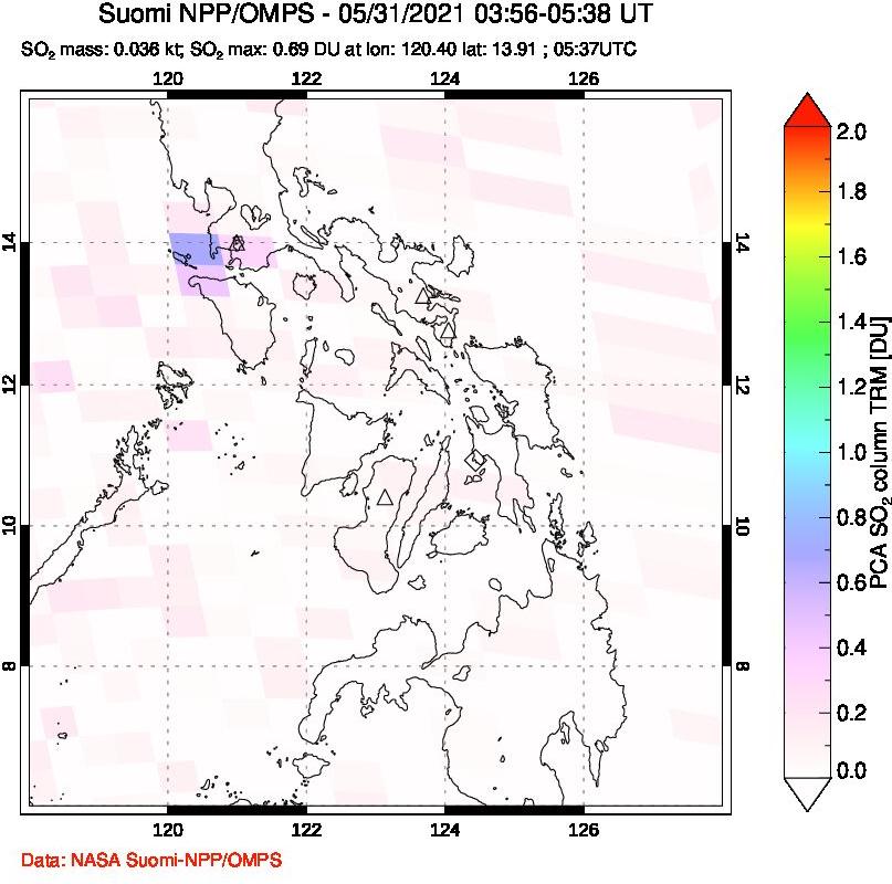 A sulfur dioxide image over Philippines on May 31, 2021.