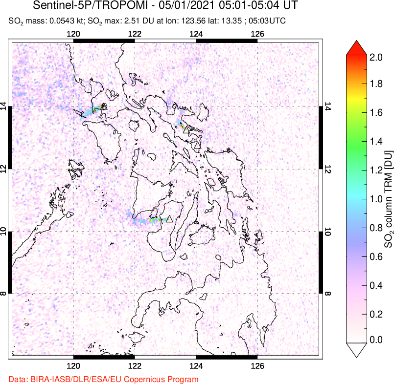 A sulfur dioxide image over Philippines on May 01, 2021.
