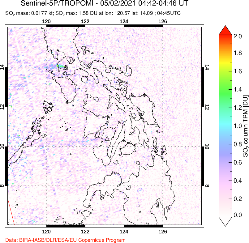 A sulfur dioxide image over Philippines on May 02, 2021.