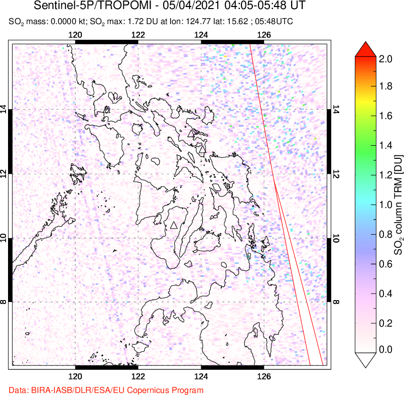 A sulfur dioxide image over Philippines on May 04, 2021.