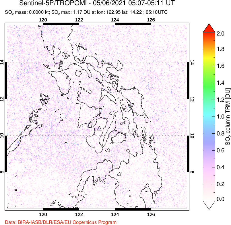 A sulfur dioxide image over Philippines on May 06, 2021.