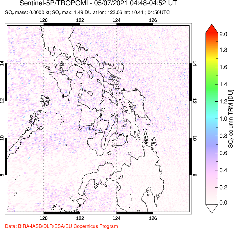 A sulfur dioxide image over Philippines on May 07, 2021.