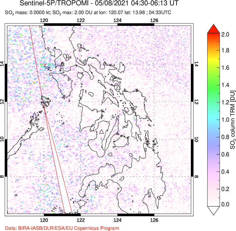 A sulfur dioxide image over Philippines on May 08, 2021.