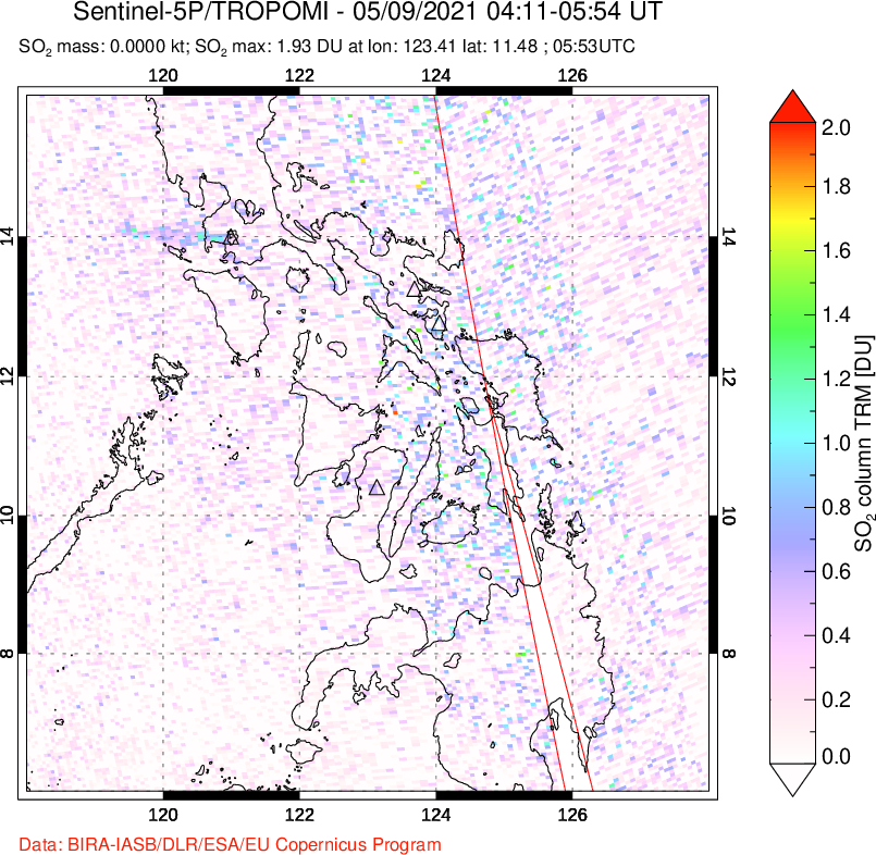 A sulfur dioxide image over Philippines on May 09, 2021.