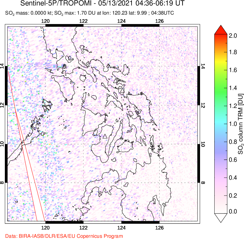 A sulfur dioxide image over Philippines on May 13, 2021.