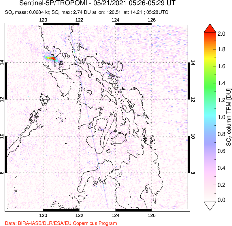 A sulfur dioxide image over Philippines on May 21, 2021.