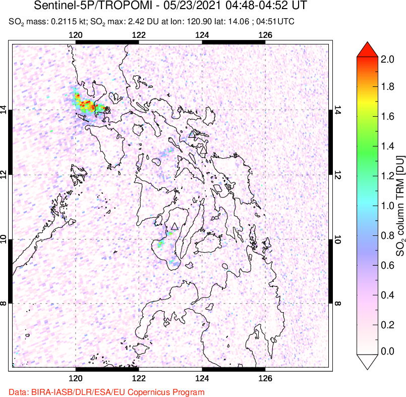 A sulfur dioxide image over Philippines on May 23, 2021.