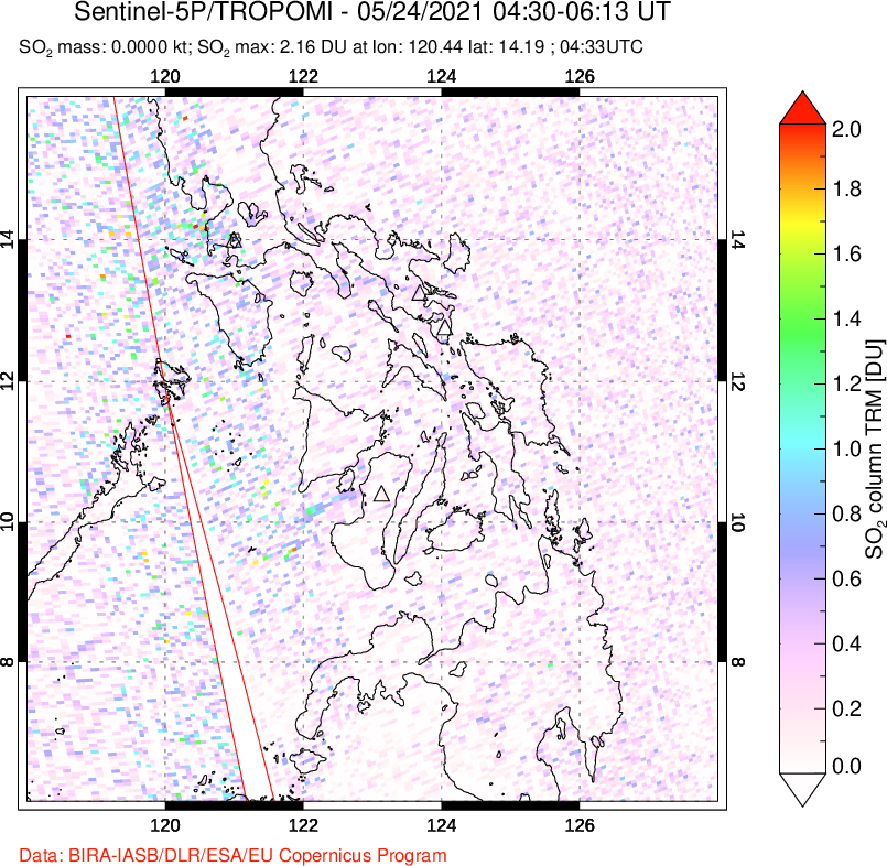A sulfur dioxide image over Philippines on May 24, 2021.
