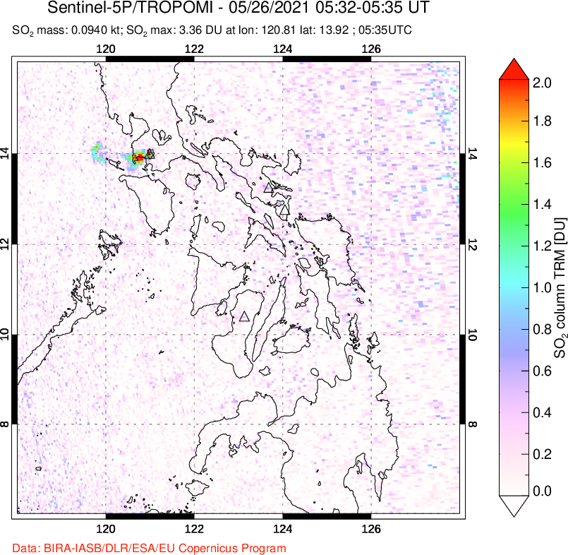 A sulfur dioxide image over Philippines on May 26, 2021.