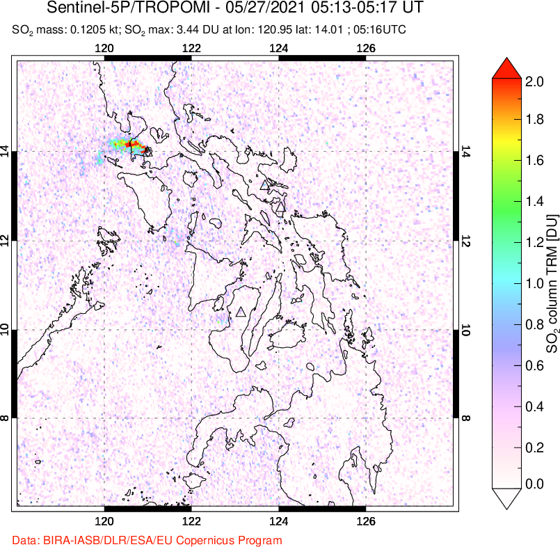 A sulfur dioxide image over Philippines on May 27, 2021.