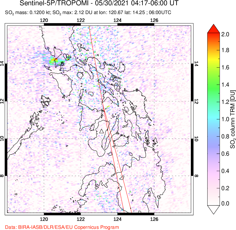 A sulfur dioxide image over Philippines on May 30, 2021.