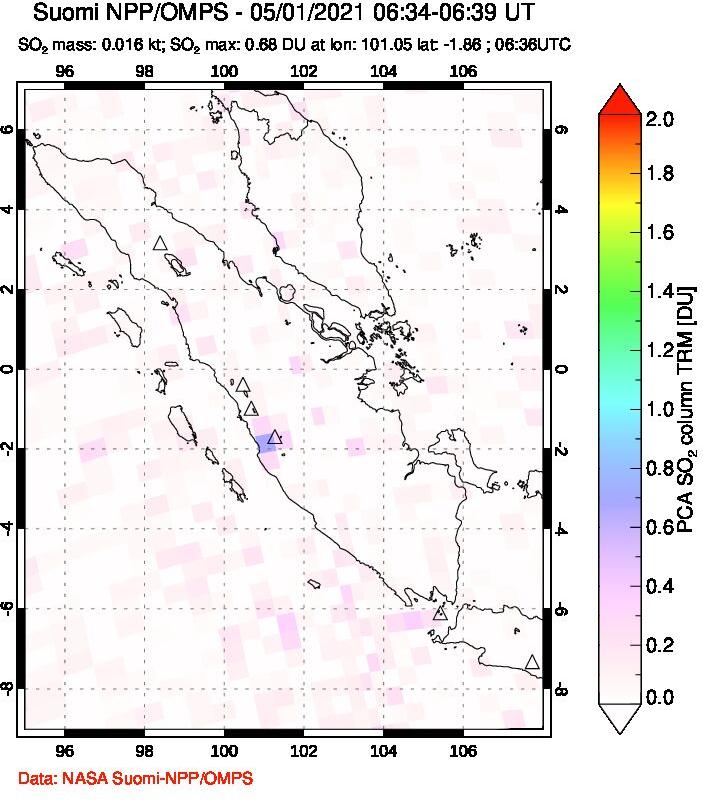 A sulfur dioxide image over Sumatra, Indonesia on May 01, 2021.