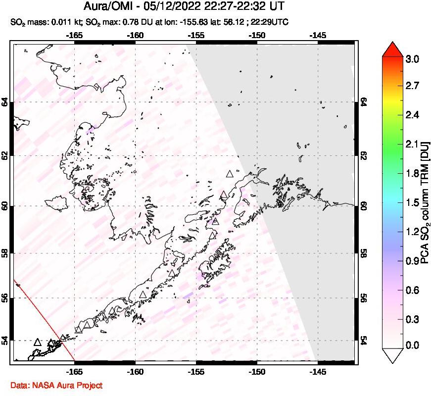 A sulfur dioxide image over Alaska, USA on May 12, 2022.