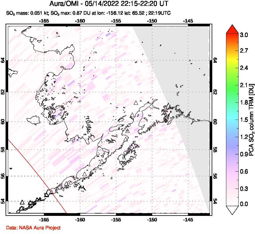 A sulfur dioxide image over Alaska, USA on May 14, 2022.