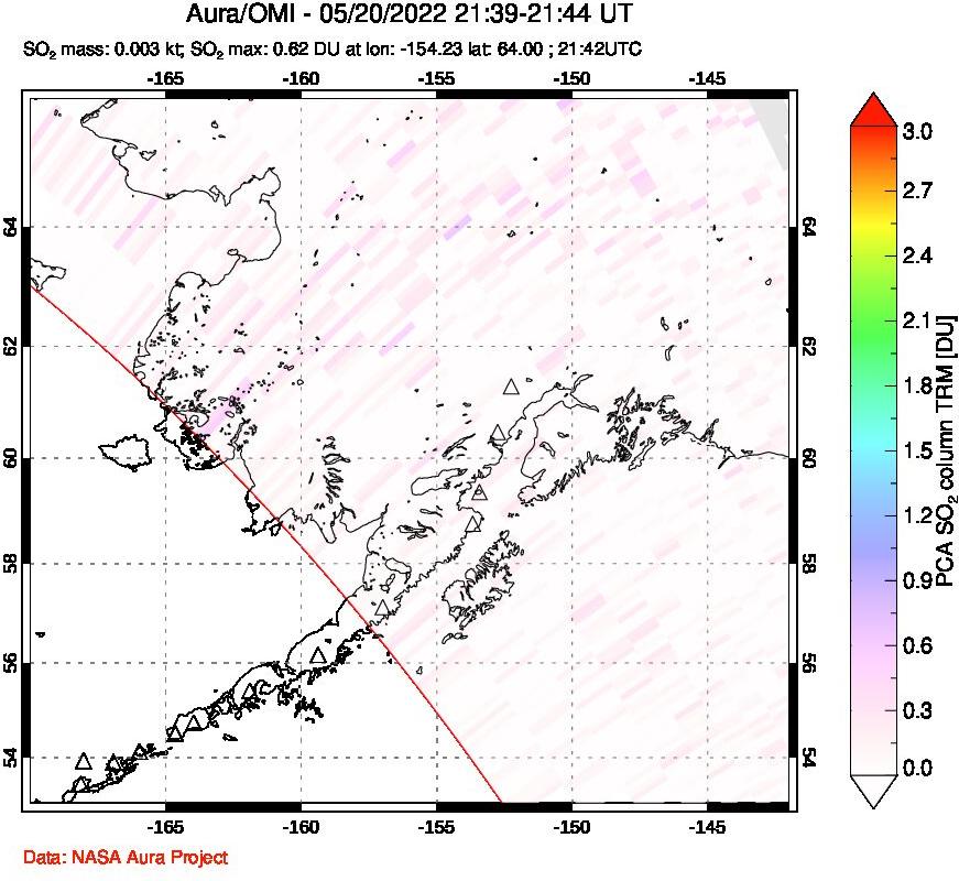 A sulfur dioxide image over Alaska, USA on May 20, 2022.