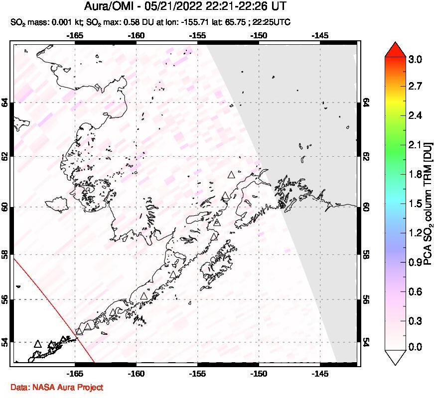 A sulfur dioxide image over Alaska, USA on May 21, 2022.