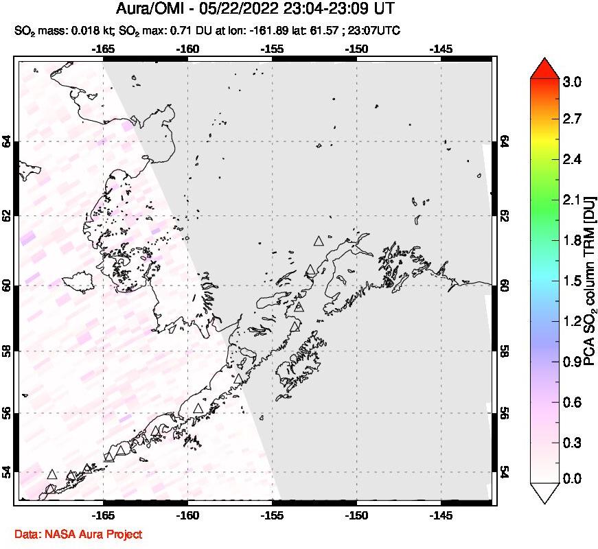 A sulfur dioxide image over Alaska, USA on May 22, 2022.