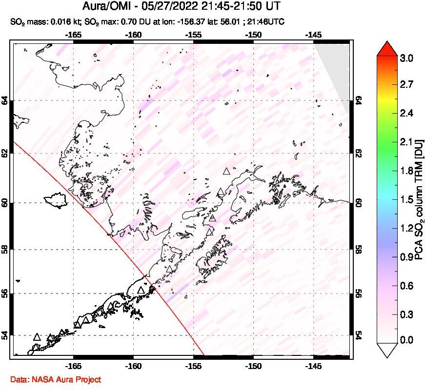 A sulfur dioxide image over Alaska, USA on May 27, 2022.