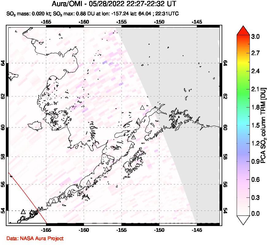 A sulfur dioxide image over Alaska, USA on May 28, 2022.