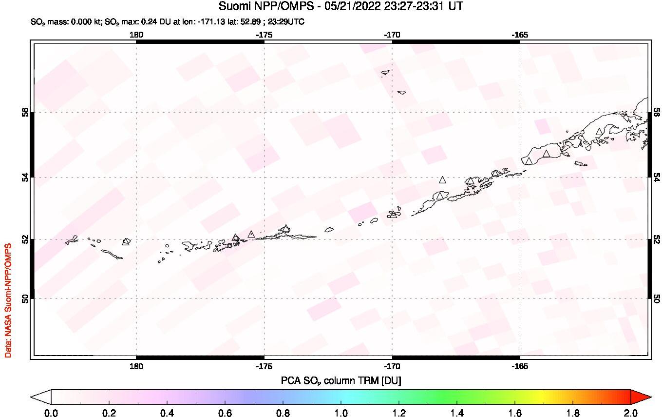 A sulfur dioxide image over Aleutian Islands, Alaska, USA on May 21, 2022.