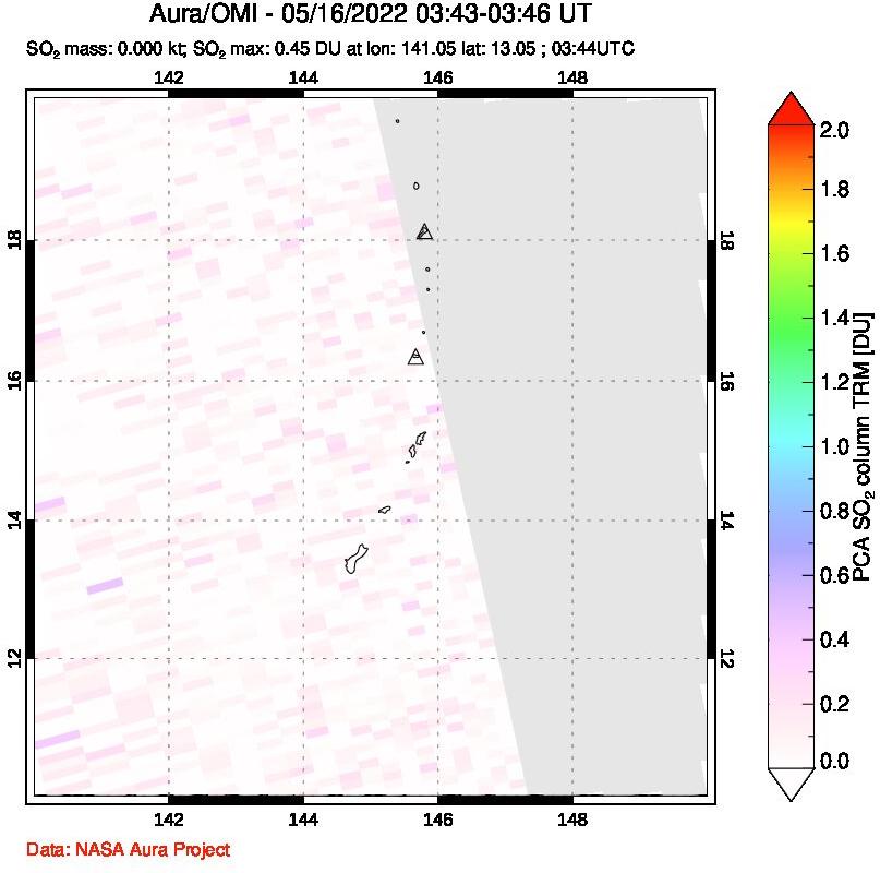 A sulfur dioxide image over Anatahan, Mariana Islands on May 16, 2022.