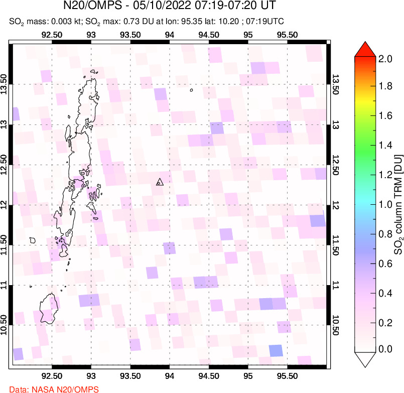 A sulfur dioxide image over Andaman Islands, Indian Ocean on May 10, 2022.