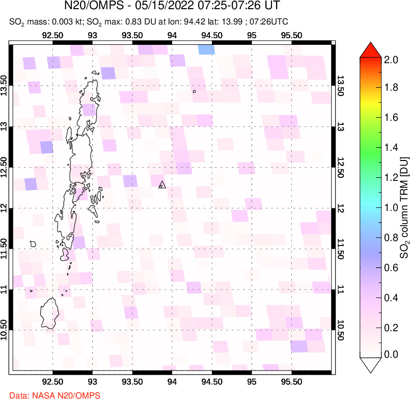 A sulfur dioxide image over Andaman Islands, Indian Ocean on May 15, 2022.