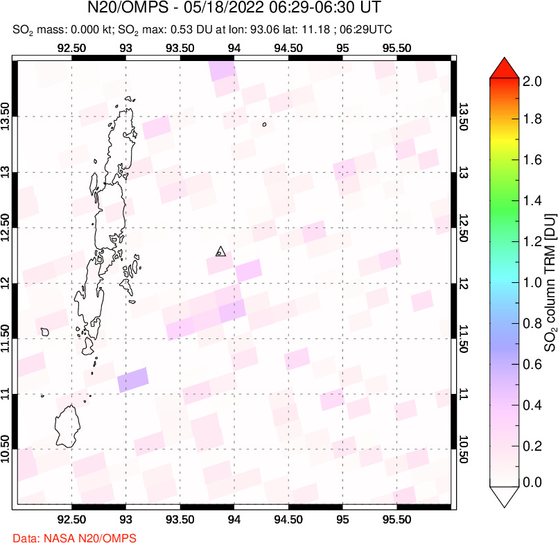 A sulfur dioxide image over Andaman Islands, Indian Ocean on May 18, 2022.