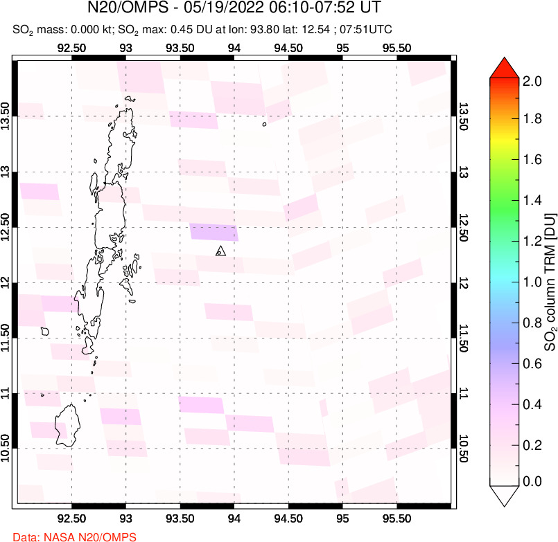 A sulfur dioxide image over Andaman Islands, Indian Ocean on May 19, 2022.