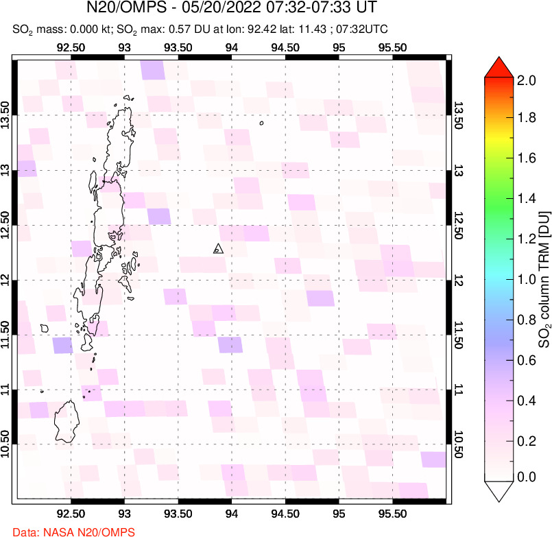 A sulfur dioxide image over Andaman Islands, Indian Ocean on May 20, 2022.