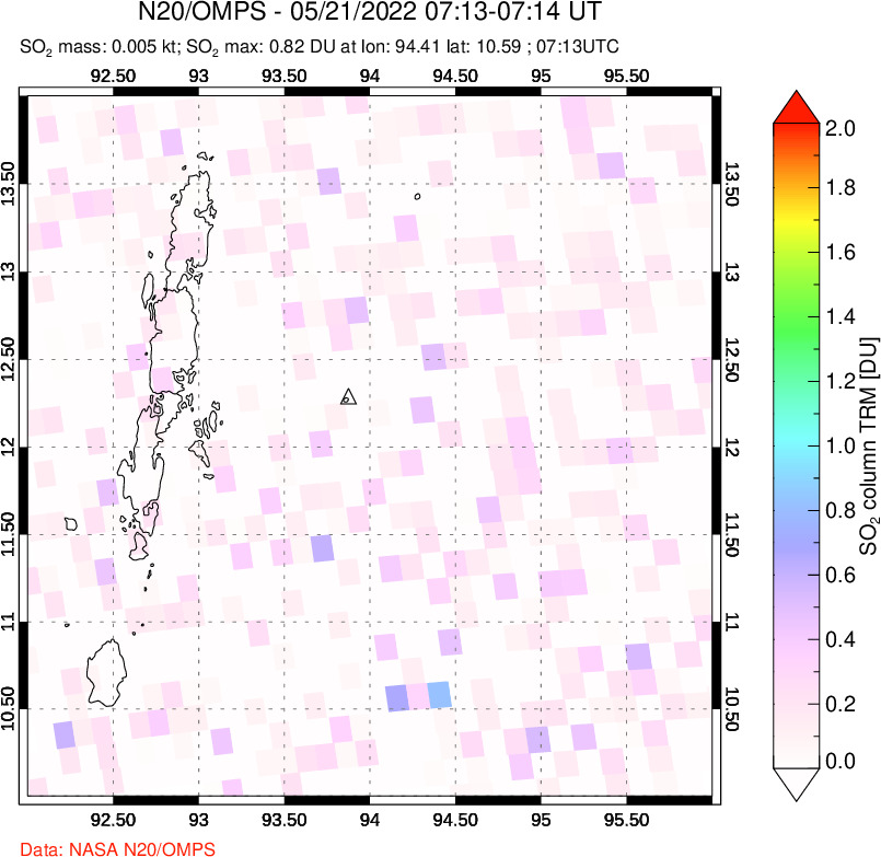 A sulfur dioxide image over Andaman Islands, Indian Ocean on May 21, 2022.