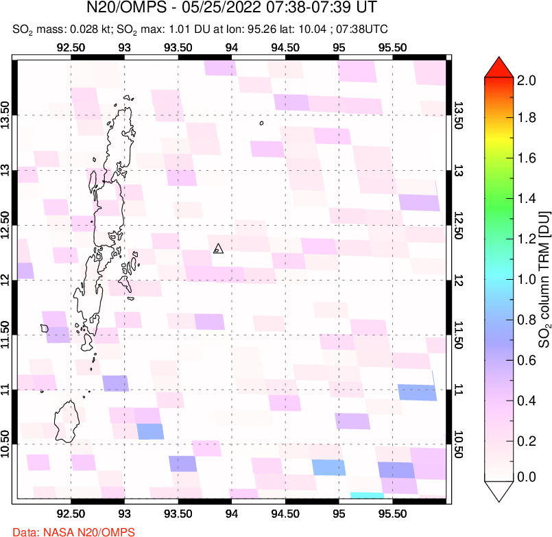 A sulfur dioxide image over Andaman Islands, Indian Ocean on May 25, 2022.