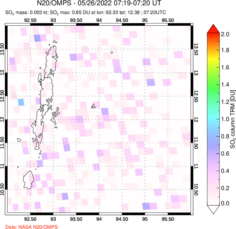 A sulfur dioxide image over Andaman Islands, Indian Ocean on May 26, 2022.