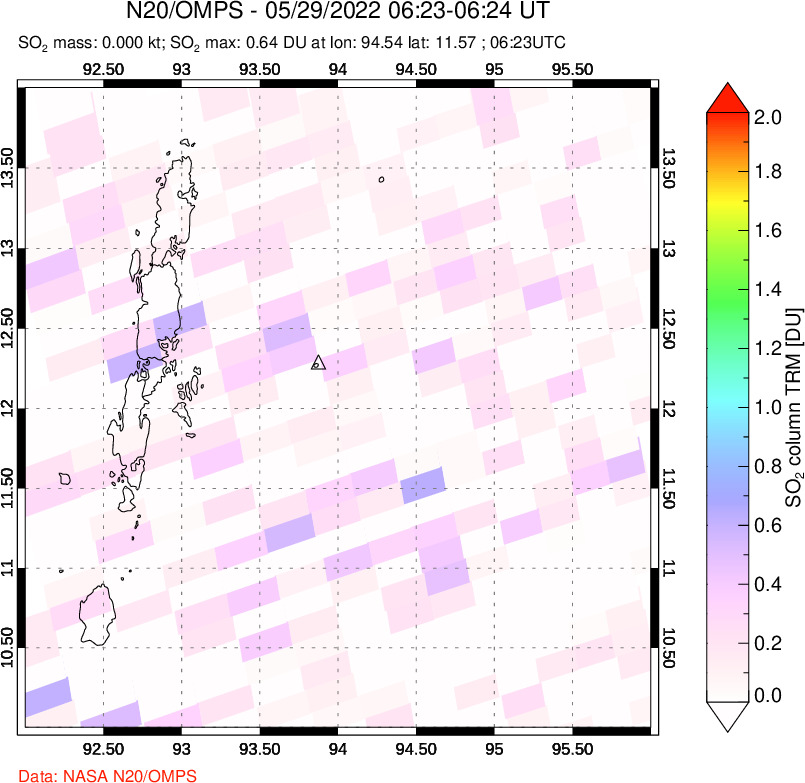 A sulfur dioxide image over Andaman Islands, Indian Ocean on May 29, 2022.