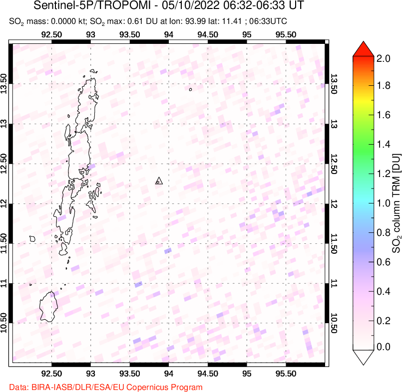 A sulfur dioxide image over Andaman Islands, Indian Ocean on May 10, 2022.