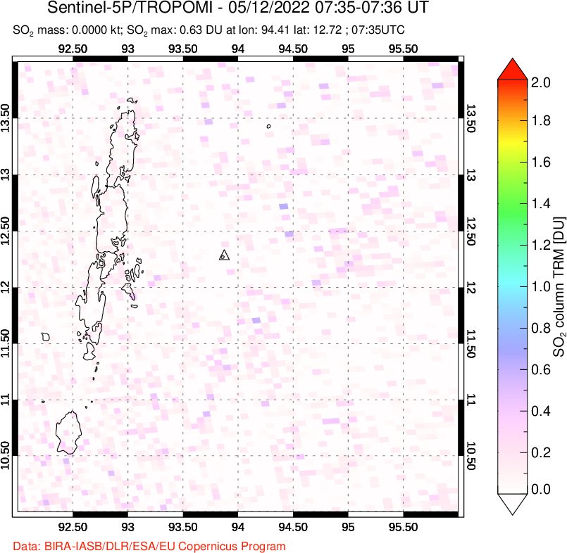 A sulfur dioxide image over Andaman Islands, Indian Ocean on May 12, 2022.