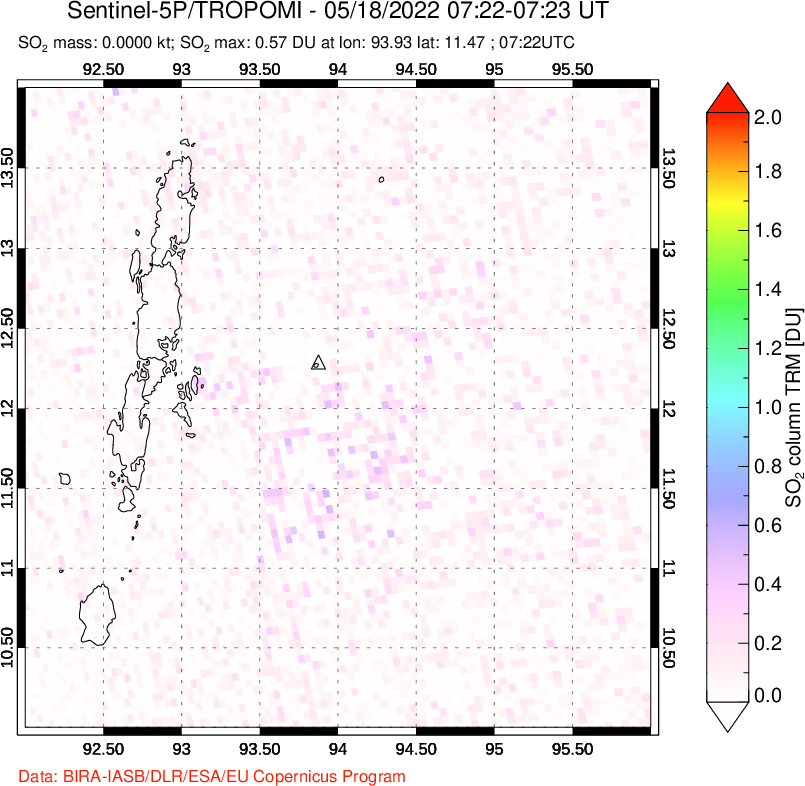 A sulfur dioxide image over Andaman Islands, Indian Ocean on May 18, 2022.
