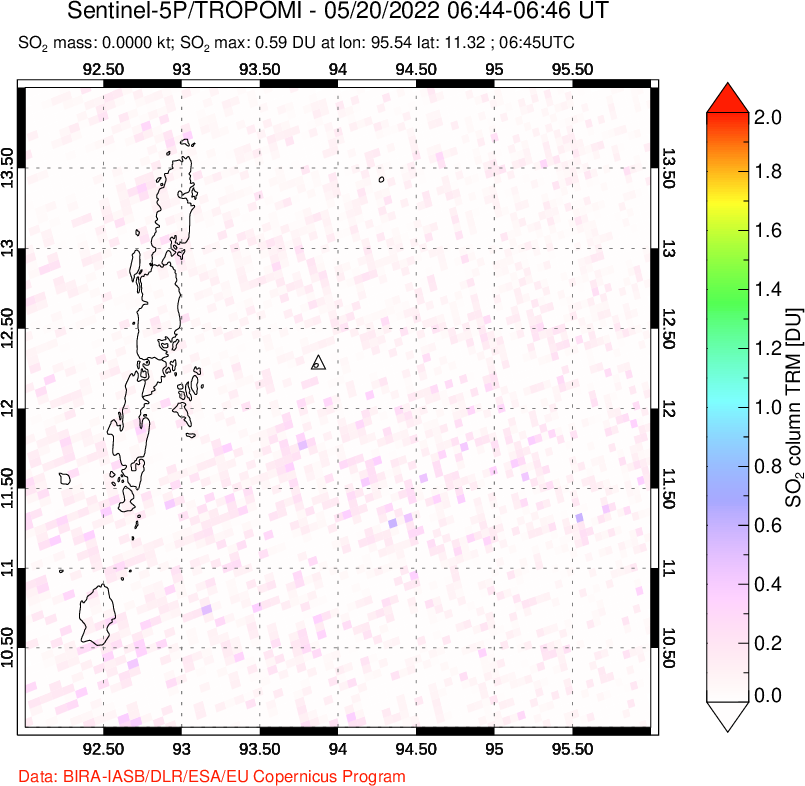 A sulfur dioxide image over Andaman Islands, Indian Ocean on May 20, 2022.
