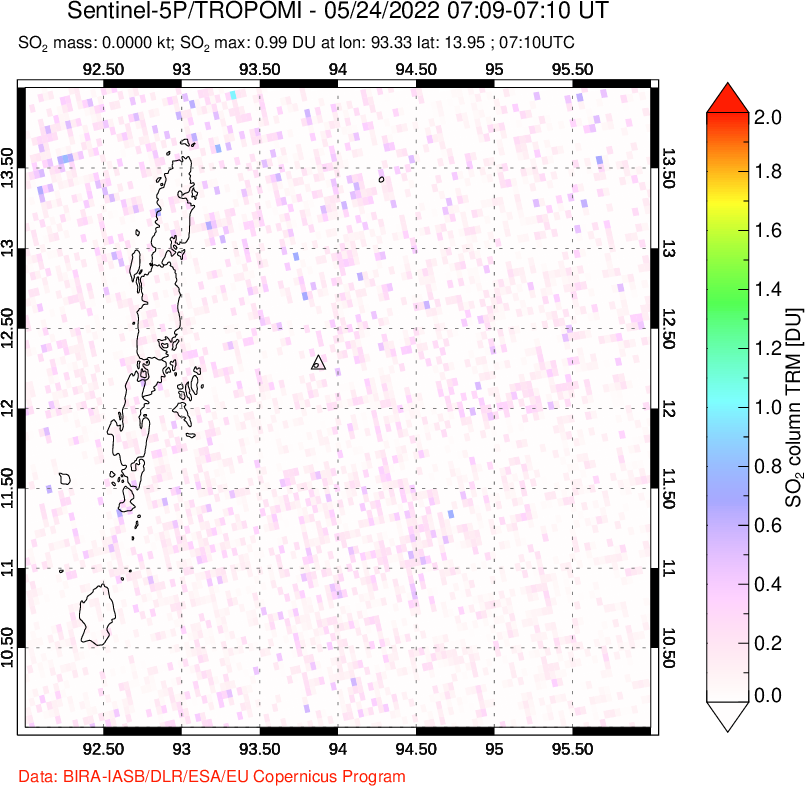 A sulfur dioxide image over Andaman Islands, Indian Ocean on May 24, 2022.