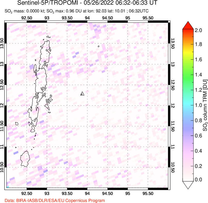 A sulfur dioxide image over Andaman Islands, Indian Ocean on May 26, 2022.