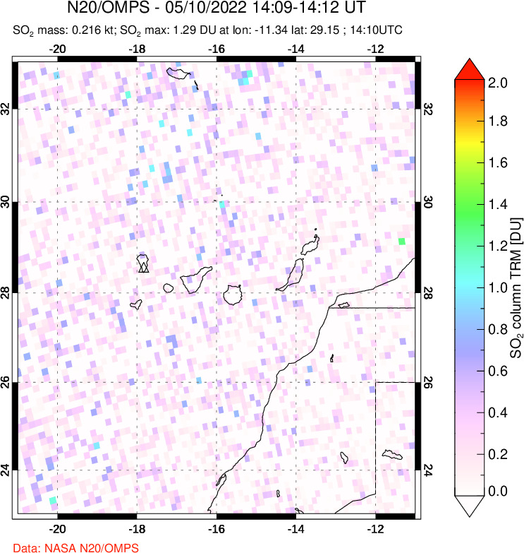 A sulfur dioxide image over Canary Islands on May 10, 2022.