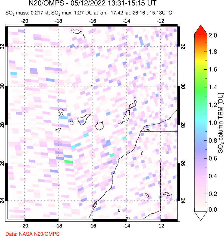 A sulfur dioxide image over Canary Islands on May 12, 2022.