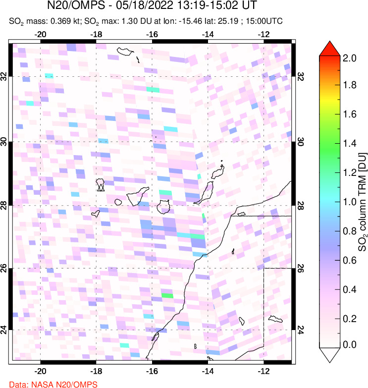 A sulfur dioxide image over Canary Islands on May 18, 2022.