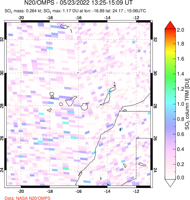 A sulfur dioxide image over Canary Islands on May 23, 2022.