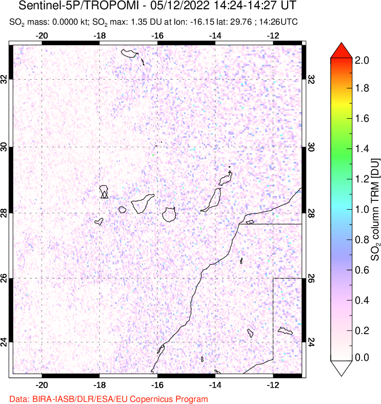 A sulfur dioxide image over Canary Islands on May 12, 2022.